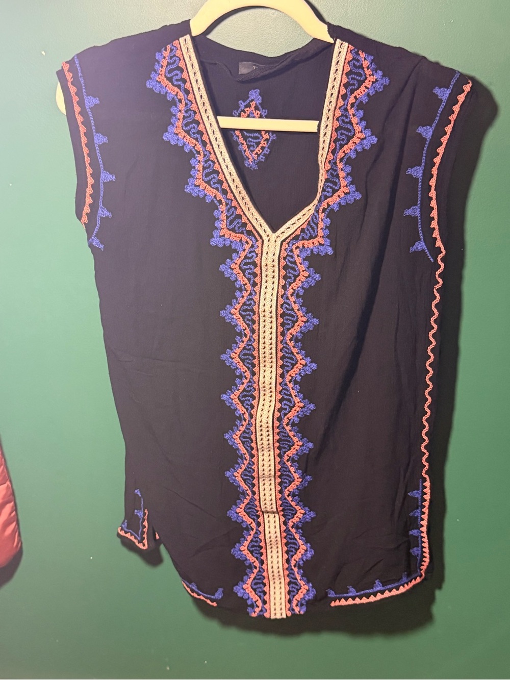 THML Black Tunic with Blue & Coral Embroidery